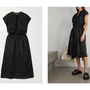 Joseph Delcie Women’s‎ Ramie Tie Detail Black Midi Dress Minimalist Size FR 42 L